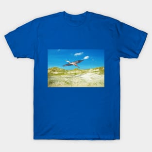 Great Blue Heron Flying Over Ocean Beach T-Shirt